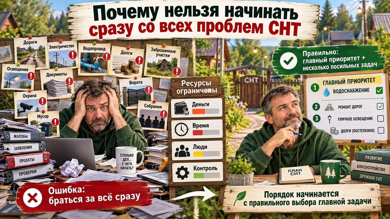 Почему нельзя начинать сразу со всех проблем СНТ